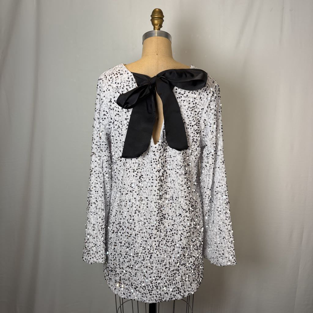 White and Silver Sequin Dress Bow Tie