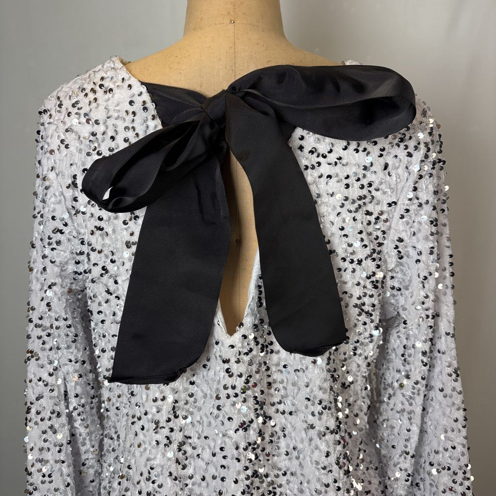White and Silver Sequin Dress Bow Tie
