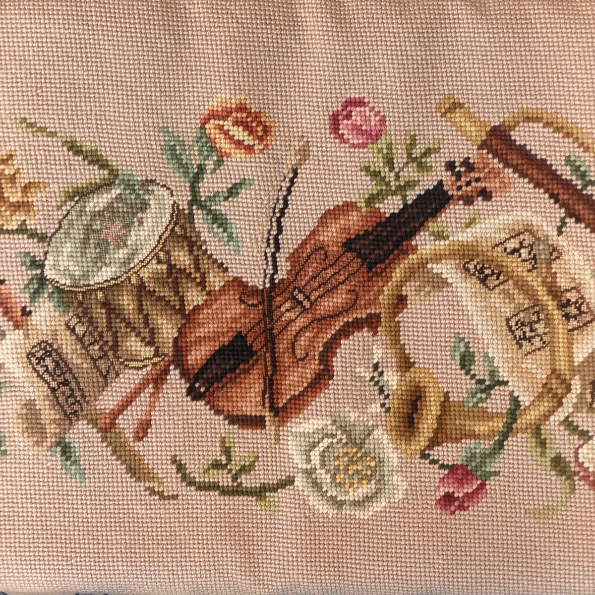 Handmade Cross-Stitched Seat Cushion