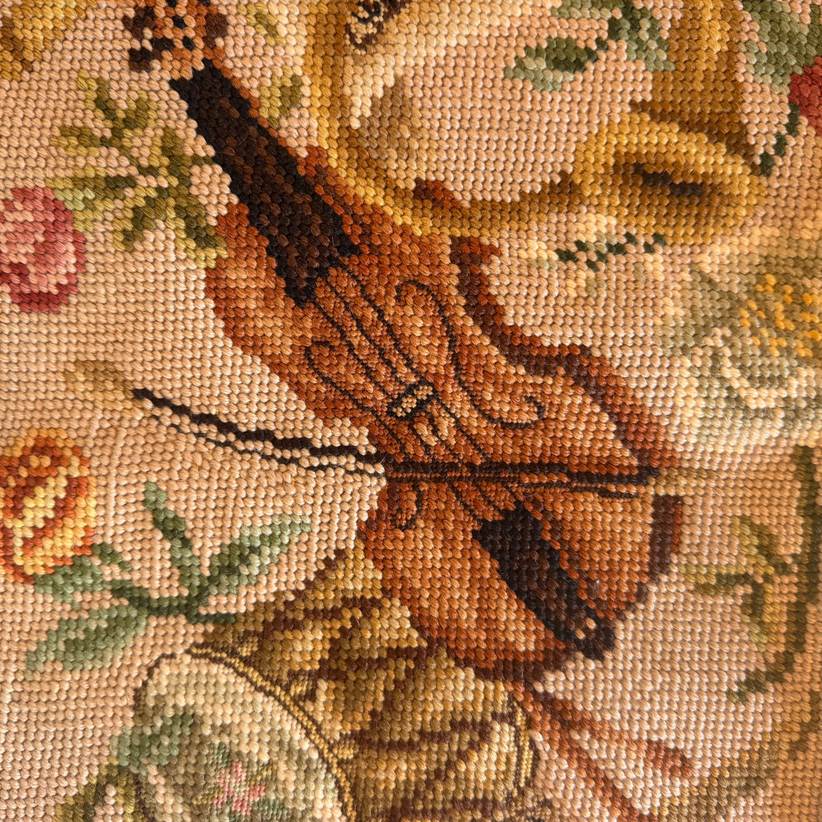 Handmade Cross-Stitched Seat Cushion