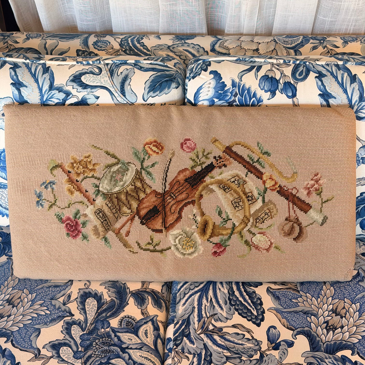 Handmade Cross-Stitched Seat Cushion