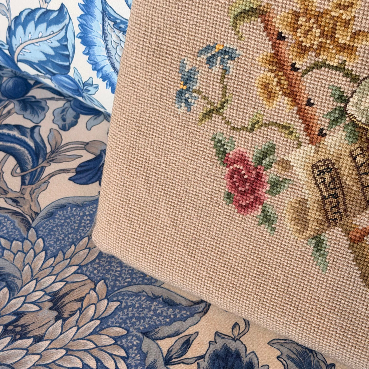 Handmade Cross-Stitched Seat Cushion
