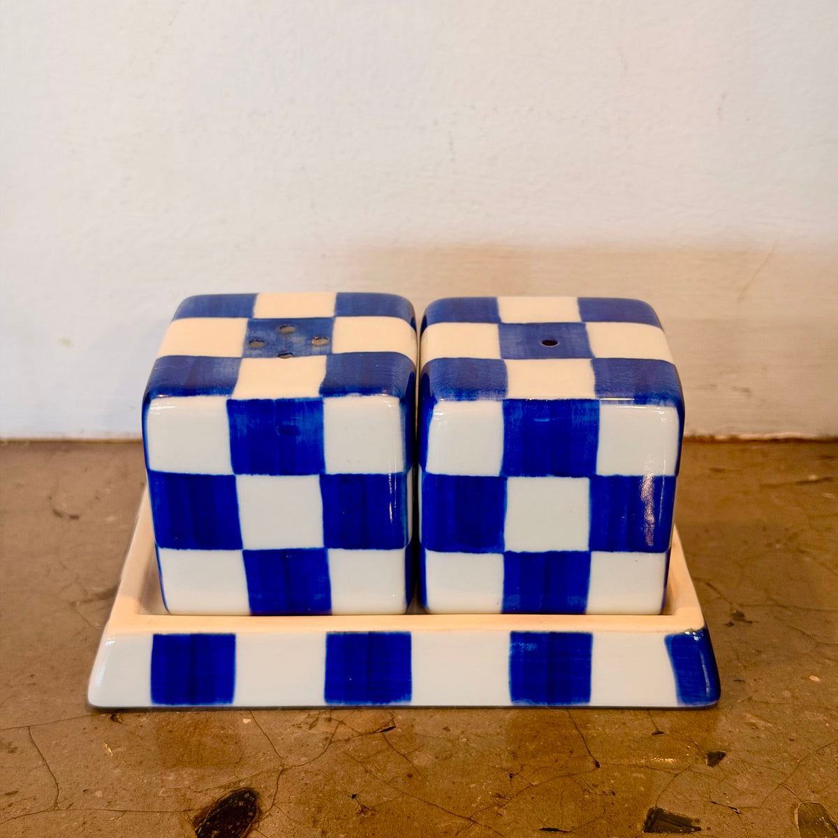 Checkered Salt and Pepper Shakers