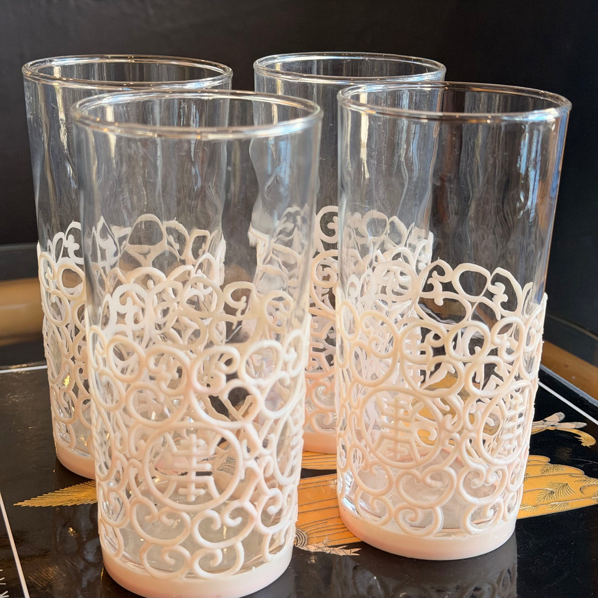 1960's Atomic Tumbler Filigree Sleeved Set
