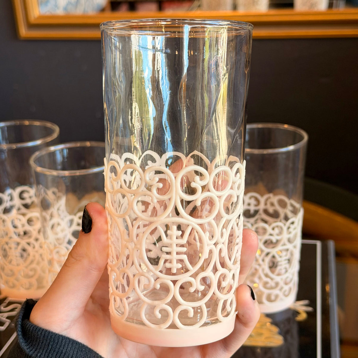 1960's Atomic Tumbler Filigree Sleeved Set