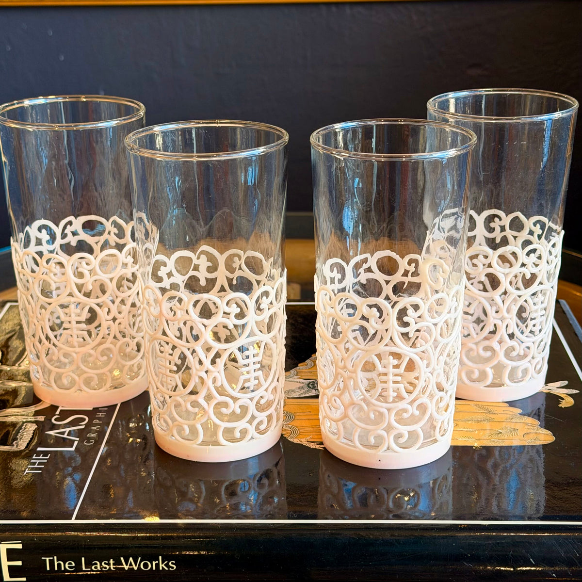 1960's Atomic Tumbler Filigree Sleeved Set