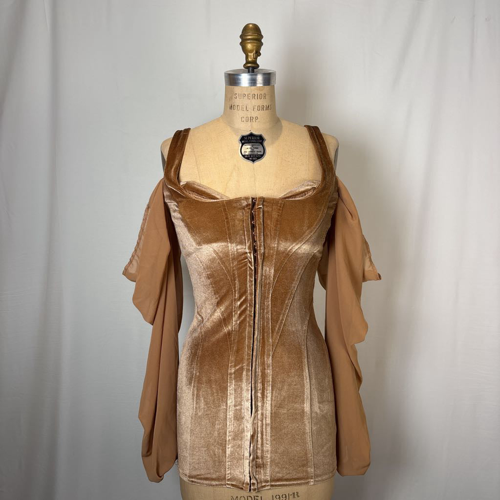 Velvet Chiffon Corset Top with Drape Sleeves