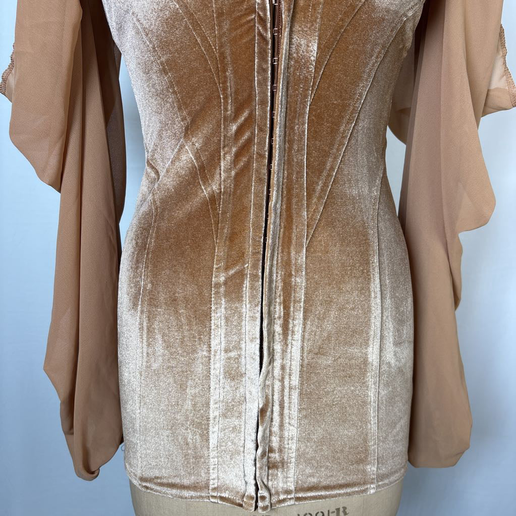 Velvet Chiffon Corset Top with Drape Sleeves