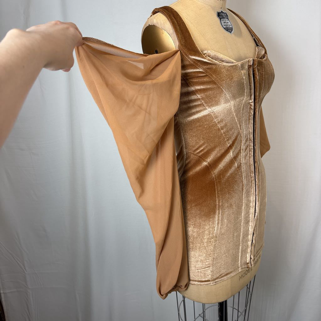 Velvet Chiffon Corset Top with Drape Sleeves