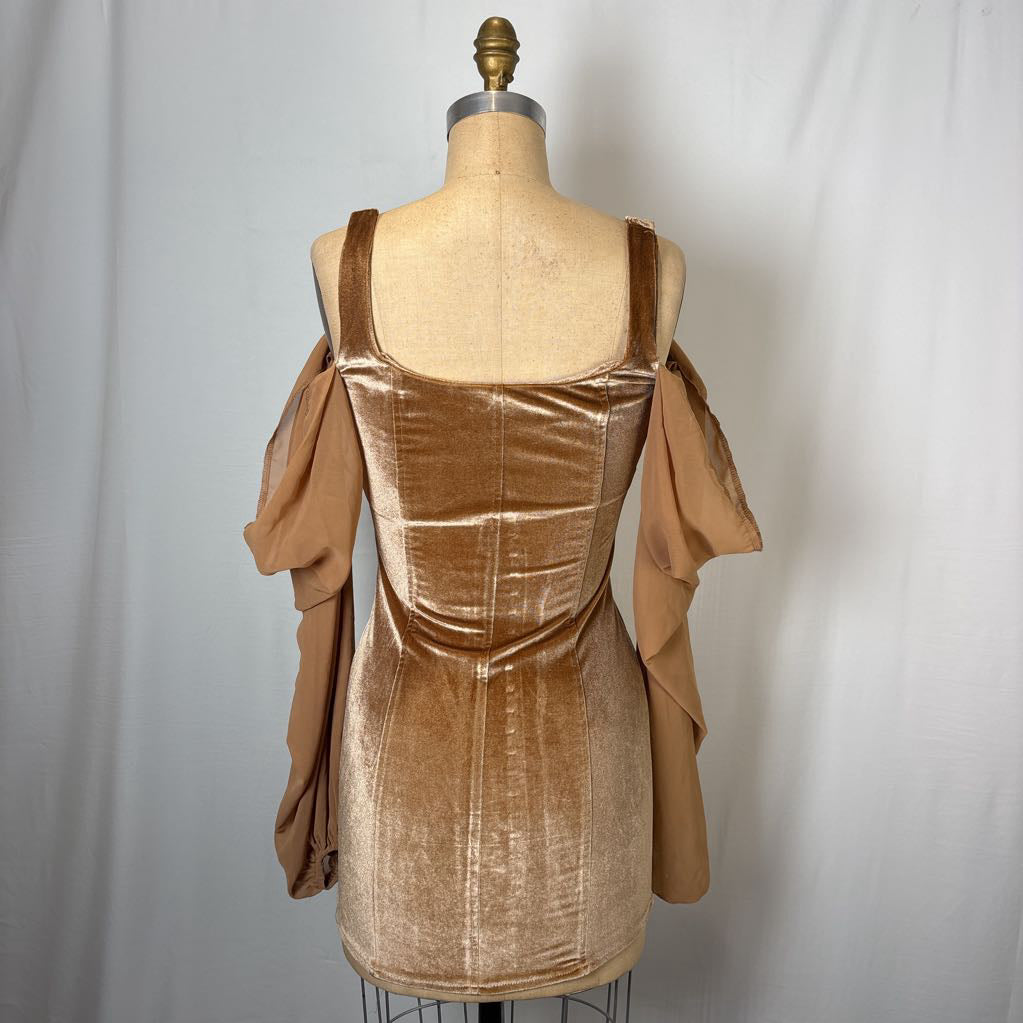 Velvet Chiffon Corset Top with Drape Sleeves