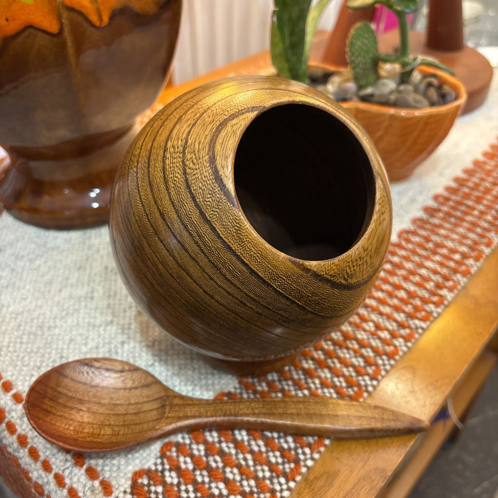 Vintage 60s Enesco Wooden Orb Bowl & Spoon