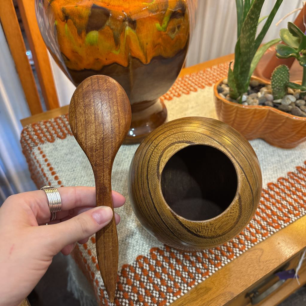 Vintage 60s Enesco Wooden Orb Bowl & Spoon