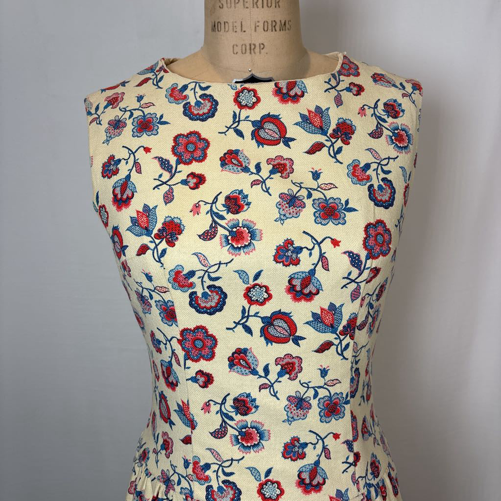 1950s Handmade Barkcloth Pencil Dress