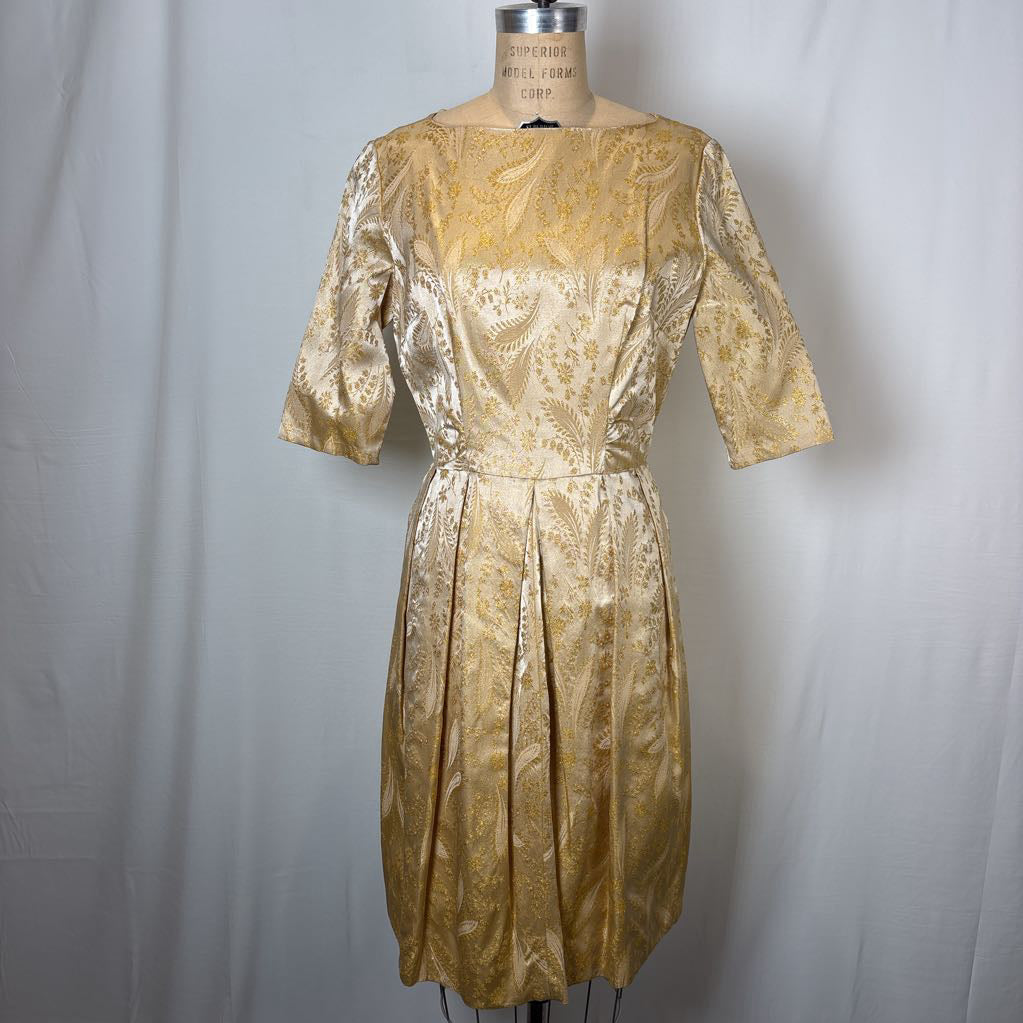 60s Gold Brocade Party Dress