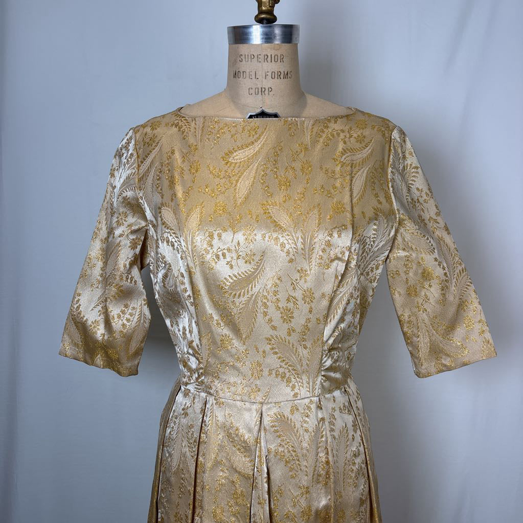 60s Gold Brocade Party Dress