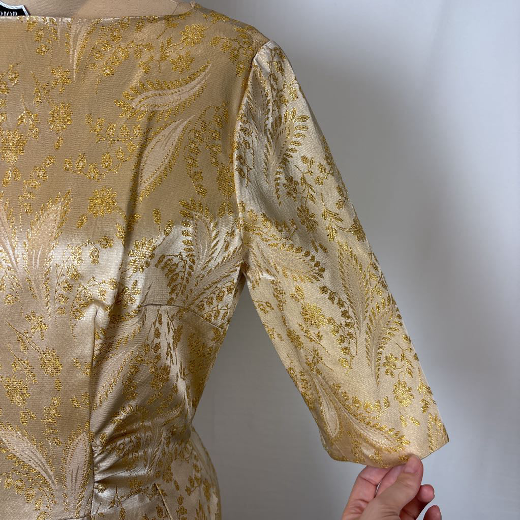 60s Gold Brocade Party Dress