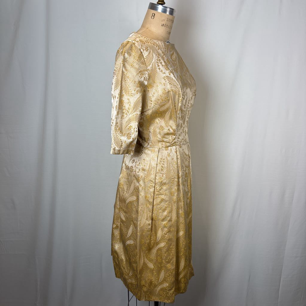 60s Gold Brocade Party Dress