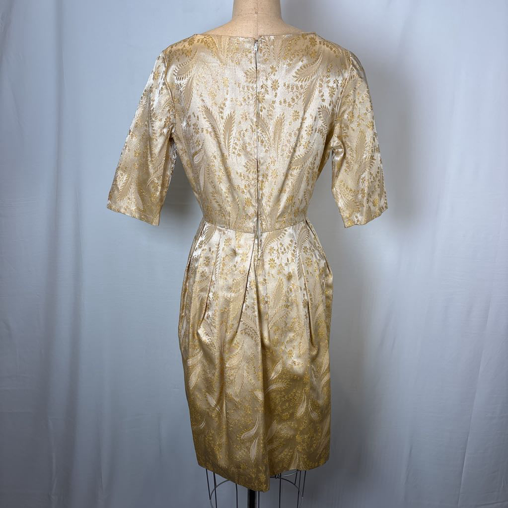 60s Gold Brocade Party Dress