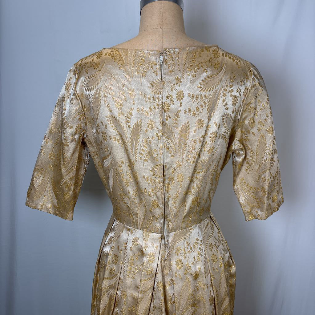 60s Gold Brocade Party Dress
