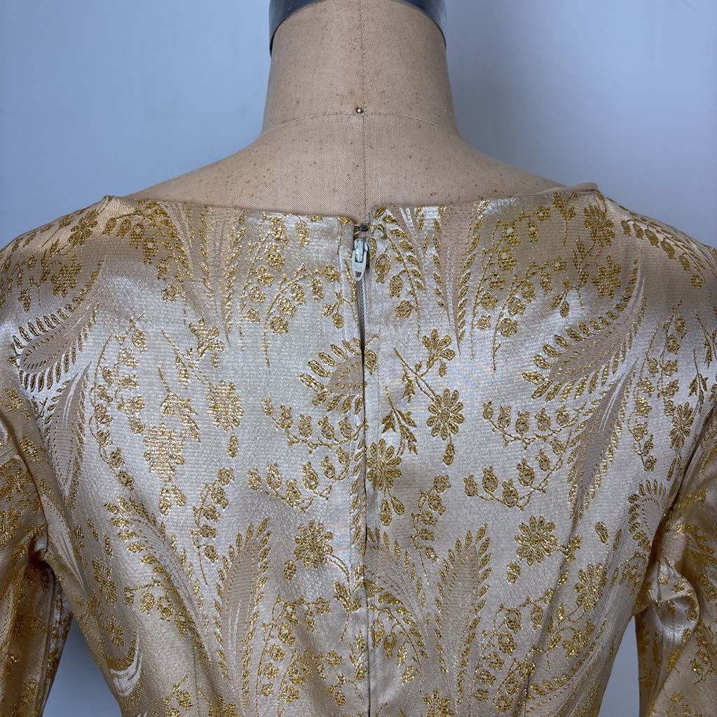 60s Gold Brocade Party Dress