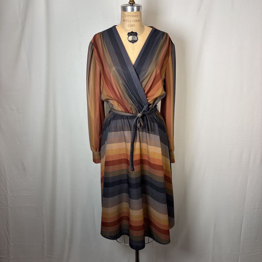 1970s Warm Stripes Disco Dress